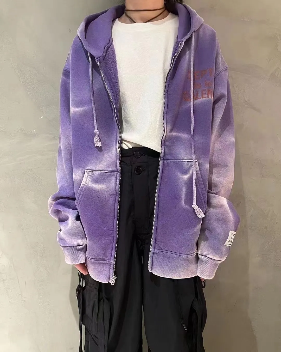 The same style as the owner GALLERY DEPT. FRENCH ZIP HOODIE water corrugated French zipper hole hoodie, sun washed purple, washed purple S-XL, ready-to-wear dyeing, hand-stitched and heavy-weighted, faded, super-heavy washing, hand-hanging holes, bone edges turned white, molded and customized with G LOGO zipper